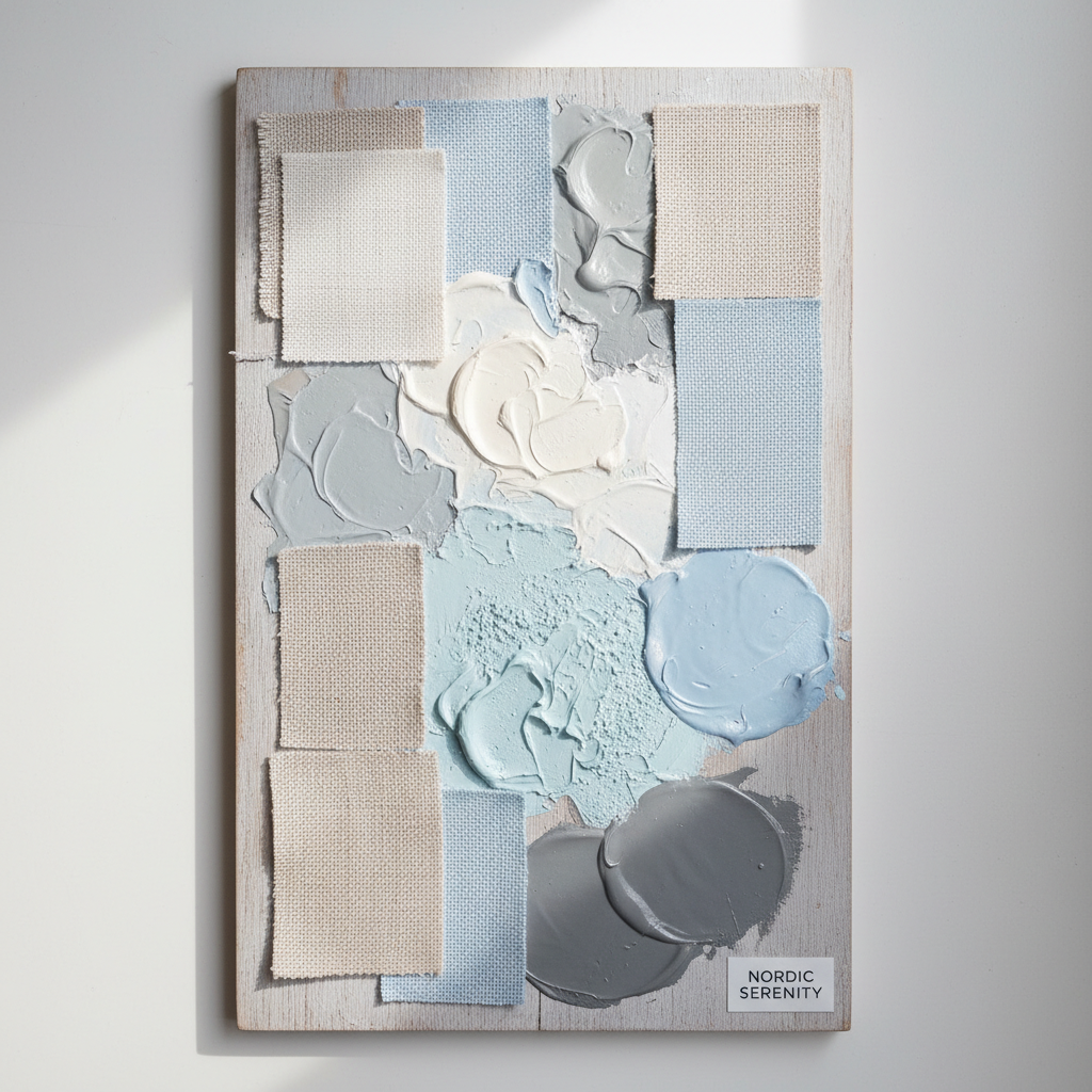 Neutral coastal color palette featuring whites, creams, blues, & grays.
