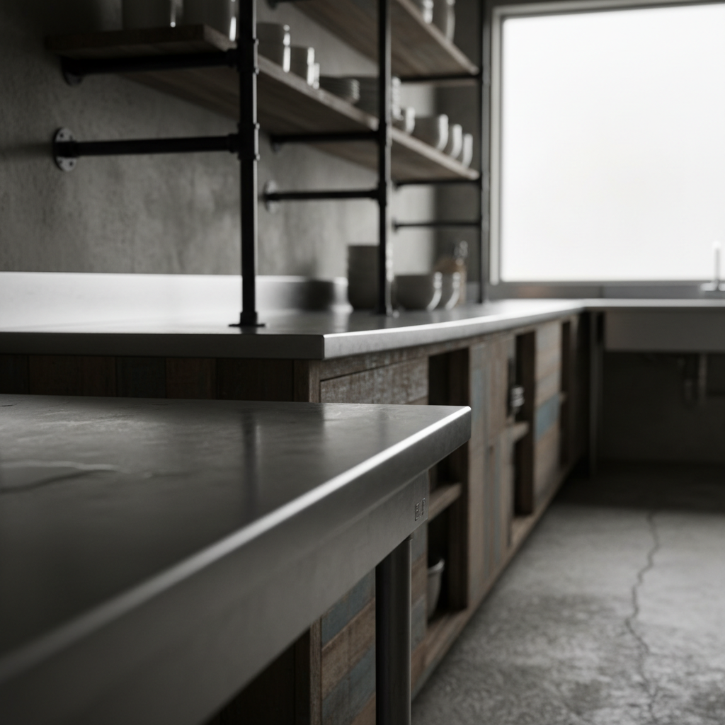 Selection of materials commonly found in industrial kitchen design.