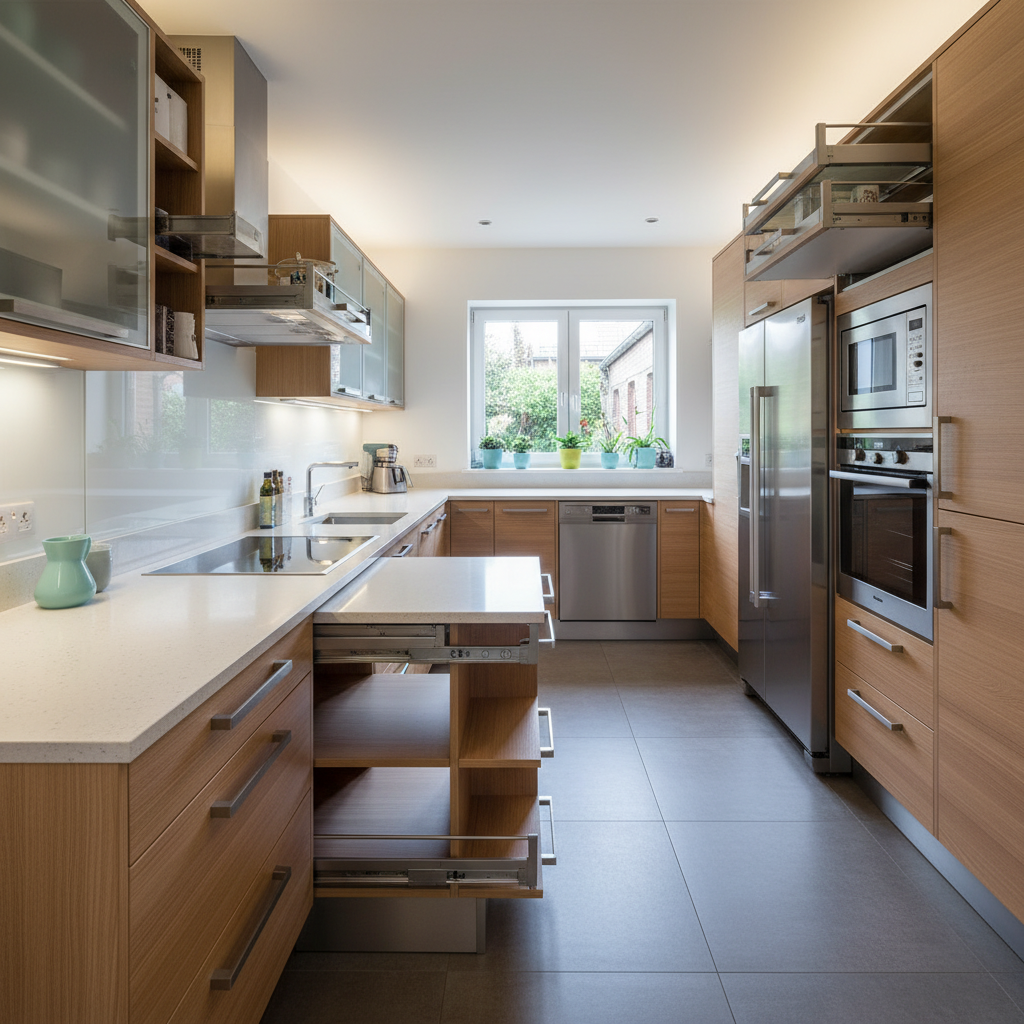 Accessible kitchen with pull-out shelves and easy-reach storage solutions